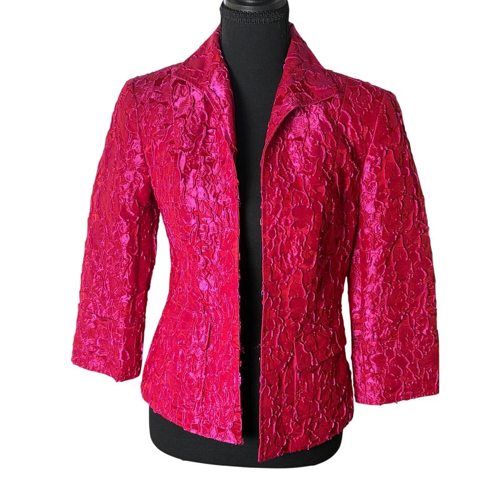 Lafayette 148 New York Silk Blend Jacquard Blazer Pink Magenta Floral Size O